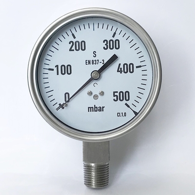 Máy đo áp suất dạng viên nang EN837-3 500 Mbar 100mm Tất cả máy đo áp suất bằng thép không gỉ